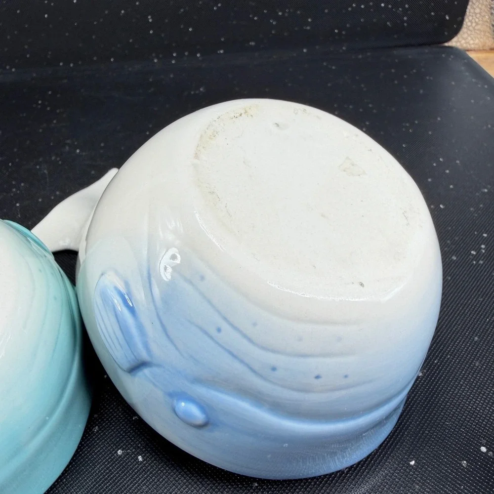 Anthropologie Whale Ceramic Measuring Cup Set Blue Teal 4 Piece Nesting Set
